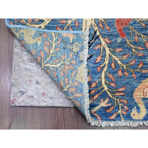2'10"x23'6" Bayern Blue, Afghan Peshawar with Birds of Paradise Design, Soft Wool, Natural Dyes, Hand Knotted, XL Runner, Oriental Rug FWR123828