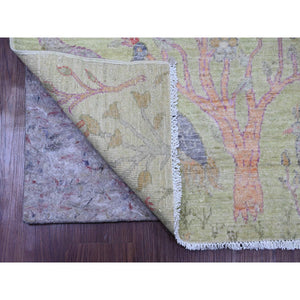 2'7"x11'9" Mint Green, Afghan Peshawar with Birds of Paradise Design, Hand Knotted, Soft Wool, Vegetable Dyes, Runner, Oriental Rug FWR123840