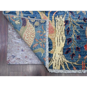 3'1"x21'2" Bayern Blue, Afghan Peshawar with Birds of Paradise Design, Hand Knotted, Soft Wool, Vegetable Dyes, XL Runner, Oriental Rug FWR123852