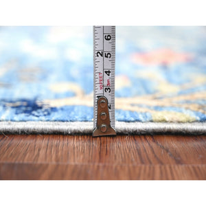 3'1"x21'2" Bayern Blue, Afghan Peshawar with Birds of Paradise Design, Hand Knotted, Soft Wool, Vegetable Dyes, XL Runner, Oriental Rug FWR123852