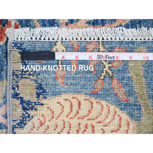 3'1"x22'4" Chiffon White, Afghan Angora Oushak with Muted Colors Leaf Design, Hand Knotted, Vegetable Dyes, 100% Wool, XL Runner, Oriental Rug FWR122448
