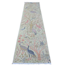 Load image into Gallery viewer, 2&#39;6&quot;x9&#39;9&quot; Pistachio Green, Afghan Peshawar with Birds of Paradise Design, Vegetable Dyes, Hand Knotted, Soft Wool, Runner, Oriental Rug FWR123864