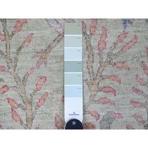 2'6"x9'9" Pistachio Green, Afghan Peshawar with Birds of Paradise Design, Vegetable Dyes, Hand Knotted, Soft Wool, Runner, Oriental Rug FWR123864