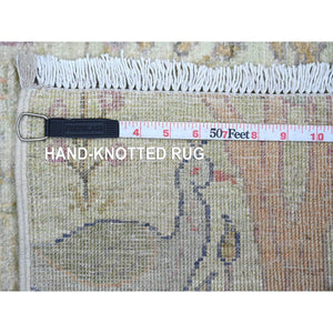 2'6"x9'9" Pistachio Green, Afghan Peshawar with Birds of Paradise Design, Vegetable Dyes, Hand Knotted, Soft Wool, Runner, Oriental Rug FWR123864