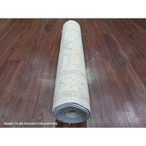 2'9"x9'10" Pristine White, Peshawar with Heriz All Over Design, High Mountain Wool, Densely Woven, Hand Knotted, Runner, Oriental Rug FWR123882