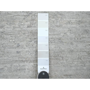 2'8"x10' Cloud Gray, Washed Out Peshawar with Heriz All Over Design, High Mountain Wool, Densely Woven, Hand Knotted, Runner, Oriental Rug FWR123894