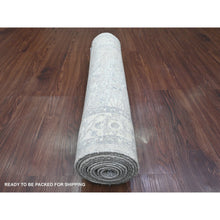 Load image into Gallery viewer, 2&#39;8&quot;x10&#39; Cloud Gray, Washed Out Peshawar with Heriz All Over Design, High Mountain Wool, Densely Woven, Hand Knotted, Runner, Oriental Rug FWR123894