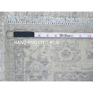 2'8"x10' Cloud Gray, Washed Out Peshawar with Heriz All Over Design, High Mountain Wool, Densely Woven, Hand Knotted, Runner, Oriental Rug FWR123894