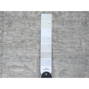 2'4"x29'3" Whisper White, Peshawar with Heriz All Over Design, Densely Woven, High Mountain Wool, Hand Knotted, XL Runner, Oriental Rug FWR123900
