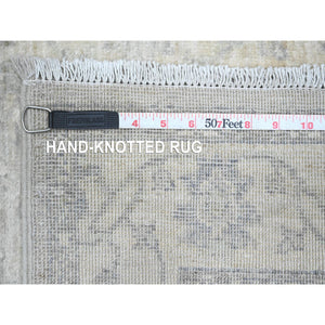 2'4"x29'3" Whisper White, Peshawar with Heriz All Over Design, Densely Woven, High Mountain Wool, Hand Knotted, XL Runner, Oriental Rug FWR123900