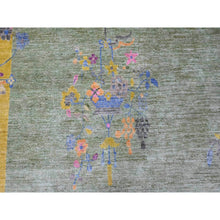 Load image into Gallery viewer, 9&#39;1&quot;x12&#39;5&quot; Sage Green, Chinese Art Deco Inspired Peshawar, Hand Knotted, Natural Dyes, 100% Wool, Oriental Rug FWR123930