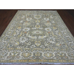 9'4"x10'9" Khaki Brown with Touches of Gold, Peshawar with Ziegler Mahal All Over Design, High Mountain Wool, Vegetable Dyes, Hand Knotted, Squarish, Oriental Rug FWR123942