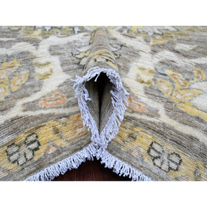 9'4"x10'9" Khaki Brown with Touches of Gold, Peshawar with Ziegler Mahal All Over Design, High Mountain Wool, Vegetable Dyes, Hand Knotted, Squarish, Oriental Rug FWR123942