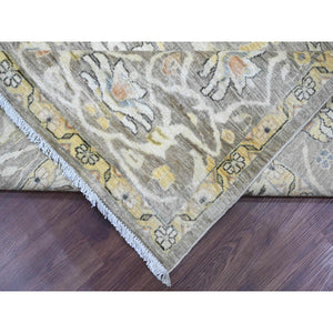 9'4"x10'9" Khaki Brown with Touches of Gold, Peshawar with Ziegler Mahal All Over Design, High Mountain Wool, Vegetable Dyes, Hand Knotted, Squarish, Oriental Rug FWR123942
