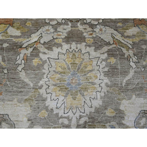 9'4"x10'9" Khaki Brown with Touches of Gold, Peshawar with Ziegler Mahal All Over Design, High Mountain Wool, Vegetable Dyes, Hand Knotted, Squarish, Oriental Rug FWR123942