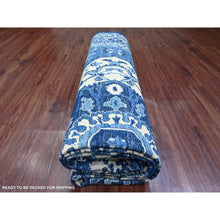 Load image into Gallery viewer, 10&#39;x13&#39;10&quot; Denim Blue, Peshawar Serapi Heriz Revival, High Mountain Ghazni Wool, Hand Knotted, Soft Pile, Denser Weave, Oriental Rug FWR123948