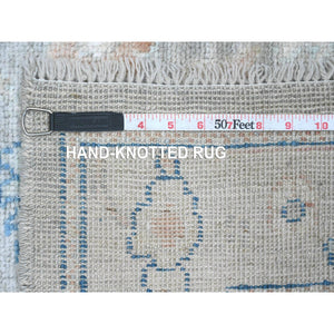 2'9"x9'2" Misty Gray, Hand Knotted, Afghan Angora Oushak With All Over Pattern, Veggie Dyes, 100% Wool, Runner, Oriental Rug FWR123978