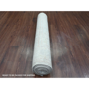 2'10"x9'7" Daisy White, Afghan Angora Oushak with All Over Pattern, Hand Knotted, Natural Dyes, 100% Wool, Runner, Oriental Rug FWR123990