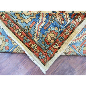 9'1"x11'9" Linen White, Aryana Collection, Peshawar with Heriz All Over Design, High Mountain Wool, Densely Woven, Hand Knotted, Vegetable Dyes, Oriental Rug FWR124020