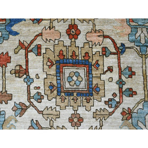 9'1"x11'9" Linen White, Aryana Collection, Peshawar with Heriz All Over Design, High Mountain Wool, Densely Woven, Hand Knotted, Vegetable Dyes, Oriental Rug FWR124020