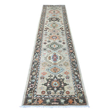 Load image into Gallery viewer, 2&#39;9&quot;x12&#39; Misty Gray, Peshawar with Karajeh Design, Vegetable Dyes, High Mountain Wool, Hand Knotted, Runner, Oriental Rug FWR124062