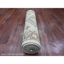 Load image into Gallery viewer, 2&#39;9&quot;x12&#39; Misty Gray, Peshawar With Karajeh Design, Vegetable Dyes, High Mountain Wool, Hand Knotted, Runner, Oriental Rug FWR124062