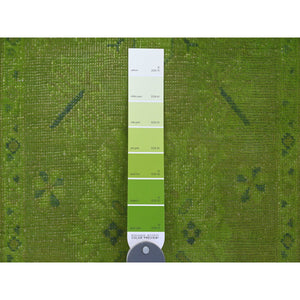 2'1"x5'9" Fern Green, Overdyed Kazak With Tribal Medallions Design, Hand Knotted, 100% Wool, Runner, Oriental Rug FWR124068