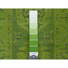 Load image into Gallery viewer, 2&#39;x5&#39;5&quot; Pear Green, Overdyed Kazak With All Over Geometric Pattern, 100% Wool, Hand Knotted, Narrow Runner, Oriental Rug FWR124074