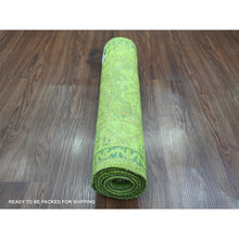 Load image into Gallery viewer, 2&#39;x5&#39;5&quot; Pear Green, Overdyed Kazak With All Over Geometric Pattern, 100% Wool, Hand Knotted, Narrow Runner, Oriental Rug FWR124074