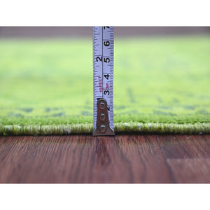 2'x5'5" Pear Green, Overdyed Kazak With All Over Geometric Pattern, 100% Wool, Hand Knotted, Narrow Runner, Oriental Rug FWR124074