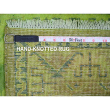 Load image into Gallery viewer, 2&#39;x5&#39;5&quot; Pear Green, Overdyed Kazak With All Over Geometric Pattern, 100% Wool, Hand Knotted, Narrow Runner, Oriental Rug FWR124074