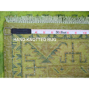 2'x5'5" Pear Green, Overdyed Kazak With All Over Geometric Pattern, 100% Wool, Hand Knotted, Narrow Runner, Oriental Rug FWR124074