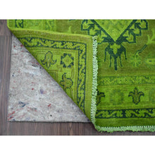 Load image into Gallery viewer, 2&#39;8&quot;x18&#39;10&quot; Iguana Green, Overdyed Kazak With Geometric Medallion Design, Hand Knotted, 100% Wool, Xl Runner, Oriental Rug FWR124080