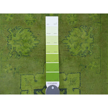 Load image into Gallery viewer, 2&#39;8&quot;x18&#39;10&quot; Iguana Green, Overdyed Kazak with Geometric Medallion Design, Hand Knotted, 100% Wool, XL Runner, Oriental Rug FWR124080
