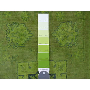 2'8"x18'10" Iguana Green, Overdyed Kazak with Geometric Medallion Design, Hand Knotted, 100% Wool, XL Runner, Oriental Rug FWR124080