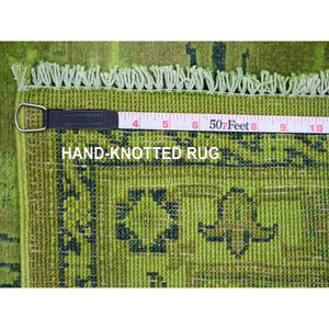 2'8"x18'10" Iguana Green, Overdyed Kazak With Geometric Medallion Design, Hand Knotted, 100% Wool, Xl Runner, Oriental Rug FWR124080