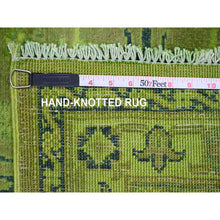 Load image into Gallery viewer, 2&#39;8&quot;x18&#39;10&quot; Iguana Green, Overdyed Kazak with Geometric Medallion Design, Hand Knotted, 100% Wool, XL Runner, Oriental Rug FWR124080