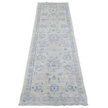 Load image into Gallery viewer, 2&#39;6&quot;x7&#39;10&quot; Chiffon White, Hand Knotted, Washed Out Peshawar with All Over Leaf Design, Natural Dyes, 100% Wool, Runner, Oriental Rug FWR124086