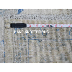 2'6"x7'10" Chiffon White, Hand Knotted, Washed Out Peshawar with All Over Leaf Design, Natural Dyes, 100% Wool, Runner, Oriental Rug FWR124086