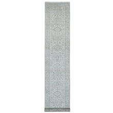 Load image into Gallery viewer, 2&#39;8&quot;x16&#39; Bone White, Washed Out Peshawar with Geometric Leaf Design, Hand Knotted, Natural Dyes, 100% Wool, XL Runner, Oriental Rug FWR124092