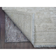 Load image into Gallery viewer, 2&#39;8&quot;x16&#39; Bone White, Washed Out Peshawar with Geometric Leaf Design, Hand Knotted, Natural Dyes, 100% Wool, XL Runner, Oriental Rug FWR124092