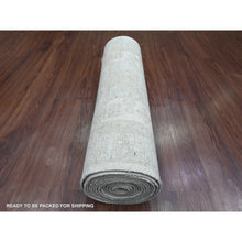 Load image into Gallery viewer, 2&#39;8&quot;x16&#39; Bone White, Washed Out Peshawar with Geometric Leaf Design, Hand Knotted, Natural Dyes, 100% Wool, XL Runner, Oriental Rug FWR124092
