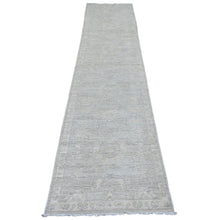 Load image into Gallery viewer, 2&#39;7&quot;x11&#39;9&quot; Spanish Gray, Washed Out Peshawar with All Over Leaf Design, 100% Wool, Hand Knotted, Natural Dyes, Runner, Oriental Rug FWR124098