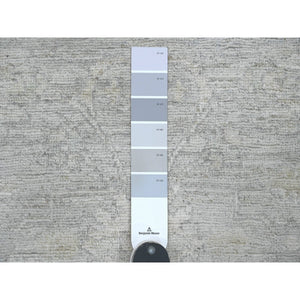 2'7"x11'9" Spanish Gray, Washed Out Peshawar with All Over Leaf Design, 100% Wool, Hand Knotted, Natural Dyes, Runner, Oriental Rug FWR124098