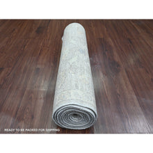 Load image into Gallery viewer, 2&#39;7&quot;x11&#39;9&quot; Spanish Gray, Washed Out Peshawar with All Over Leaf Design, 100% Wool, Hand Knotted, Natural Dyes, Runner, Oriental Rug FWR124098