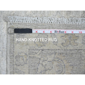 2'7"x11'9" Spanish Gray, Washed Out Peshawar with All Over Leaf Design, 100% Wool, Hand Knotted, Natural Dyes, Runner, Oriental Rug FWR124098