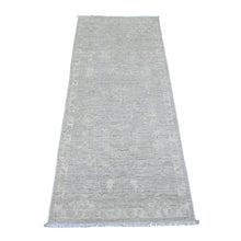 Load image into Gallery viewer, 2&#39;6&quot;x5&#39;9&quot; Cloud Gray, Washed Out Peshawar with Faded Out Leaf Design, Natural Dyes, 100% Wool, Hand Knotted, Short Runner, Oriental Rug FWR124116