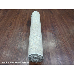 2'6"x5'9" Cloud Gray, Washed Out Peshawar with Faded Out Leaf Design, Natural Dyes, 100% Wool, Hand Knotted, Short Runner, Oriental Rug FWR124116
