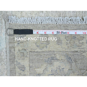 2'6"x5'9" Cloud Gray, Washed Out Peshawar with Faded Out Leaf Design, Natural Dyes, 100% Wool, Hand Knotted, Short Runner, Oriental Rug FWR124116