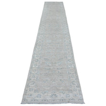 Load image into Gallery viewer, 2&#39;8&quot;x14&#39;2&quot; Dark Vanilla Brown, Washed Out Peshawar with All Over Leaf Design, Veggie Dyes, Pure Wool, Hand Knotted, XL Runner, Oriental Rug FWR124134